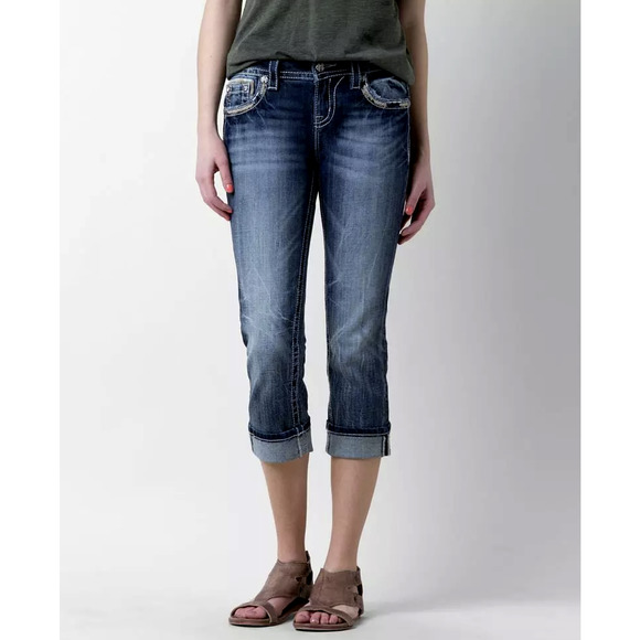 NEW MISS ME STANDARD EMBELLISHED STRETCH CROPPED JEANS - SIZE 23 WAIST - Picture 6 of 9